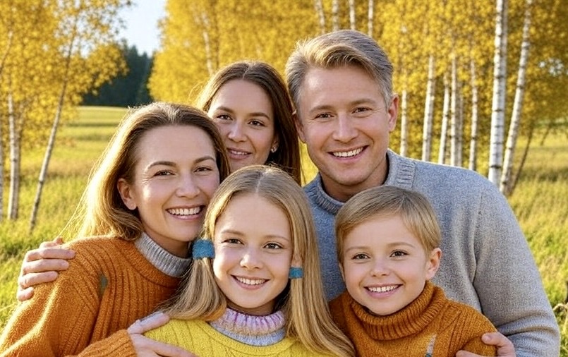 Familie im Herbstlaub